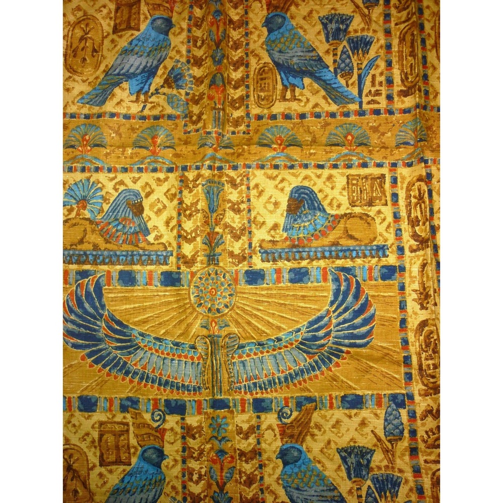 Vintage‎ 5th Avenue Designs Egyptian Revival Linen Fabric 48x52 Winged Scarab